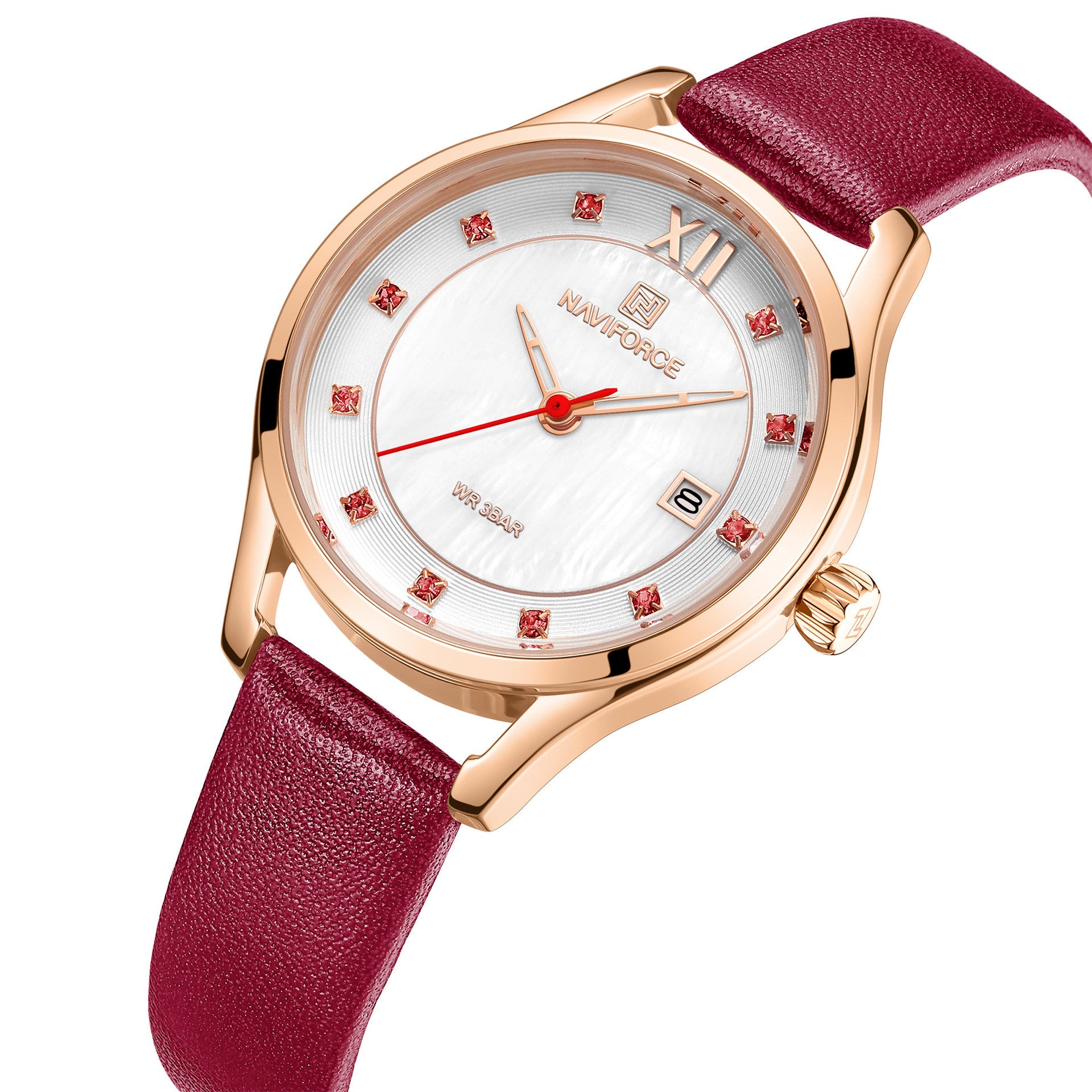 A stylish waterproof quartz watch for ladies featuring a PU strap, alloy case, and a calendar display, perfect for everyday wear.