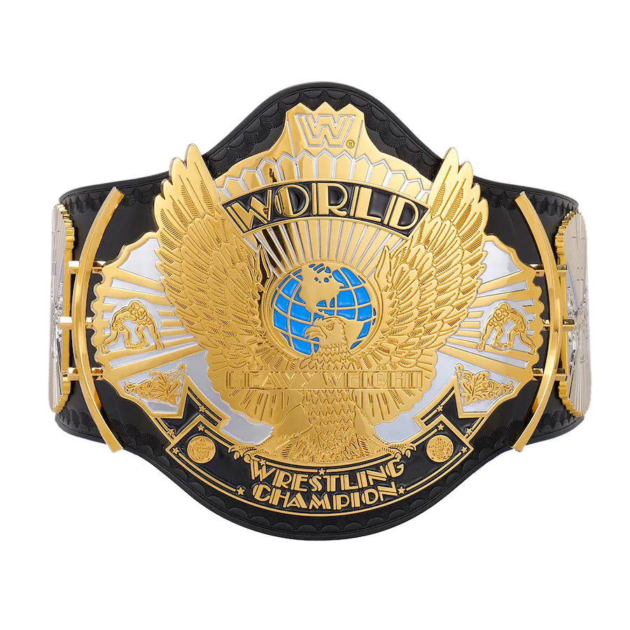 WWE Winged Eagle Dual Plated Championship Replica Title Belt with detailed side plates and a luxurious strap.