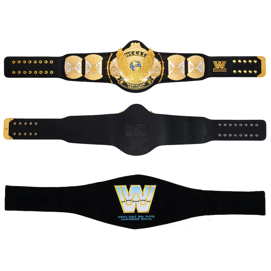 WWE Winged Eagle Dual Plated Championship Replica Title Belt with detailed side plates and a luxurious strap.