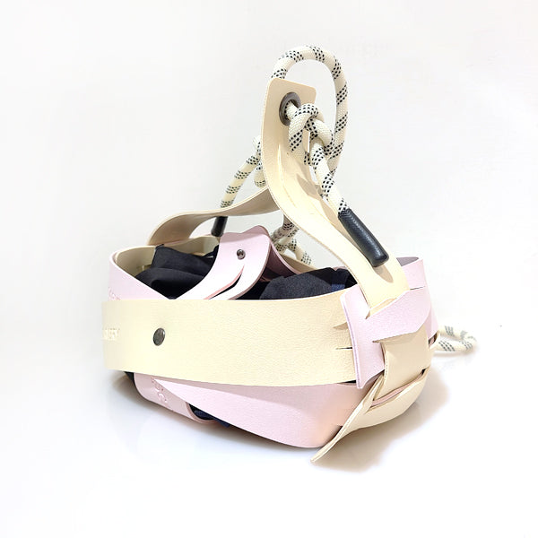 Weaveasy Cross Bag with colorful straps and adjustable rope, showcasing its customizable design and included pouch.