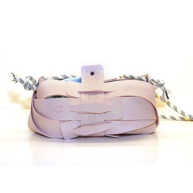 Weaveasy Ellipsoid Bag with colorful straps and adjustable design, showcasing its unique customizable features.