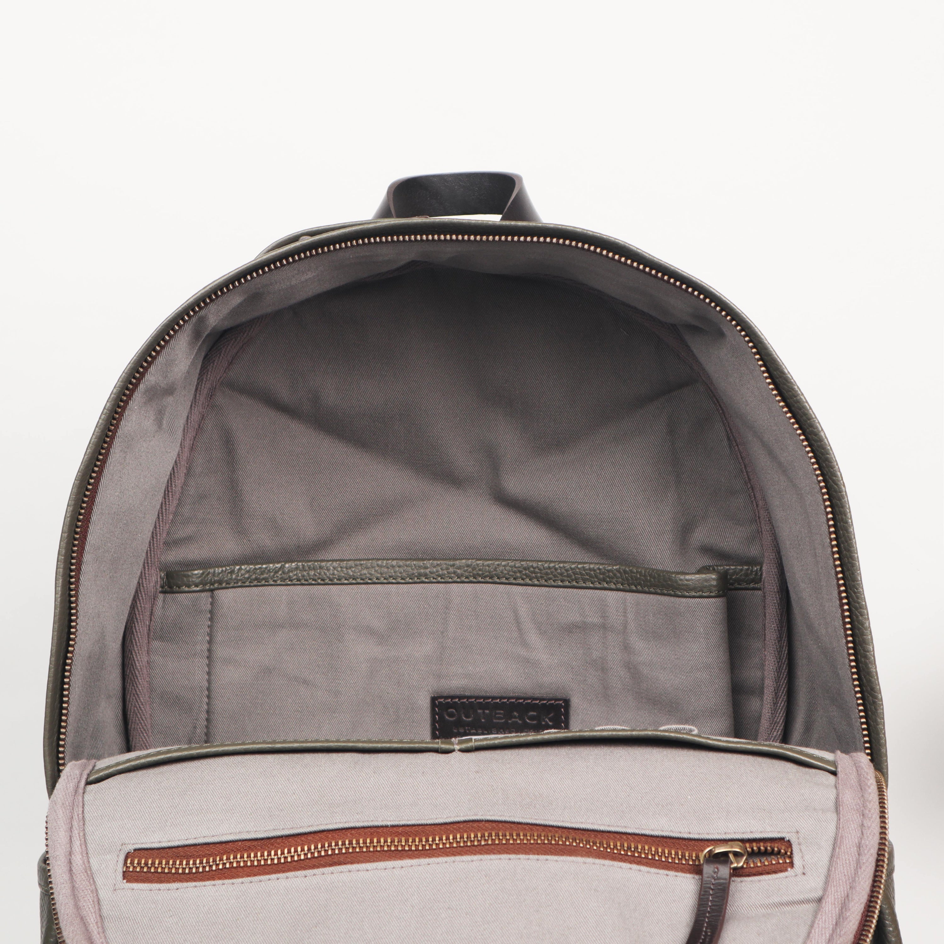 Weaved Journey Leather Backpack showcasing premium full grain leather, multiple pockets, and adjustable straps.