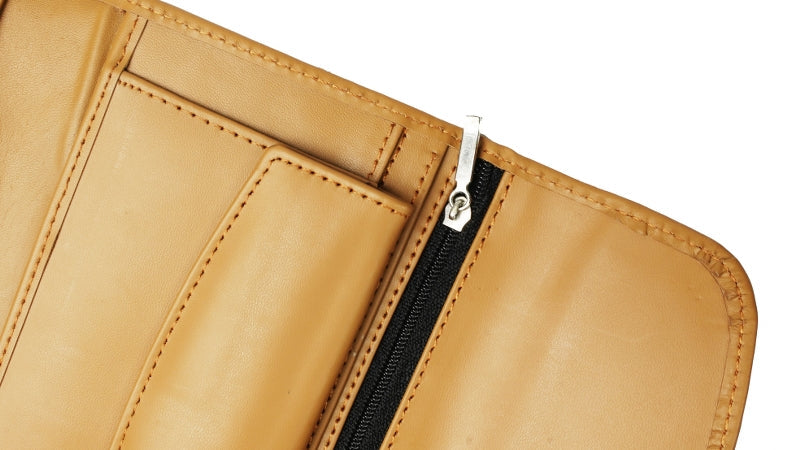 Elegant women leather clutch wallet with magnetic flip closure, designed for organizing cards, cash, and mobile phone.