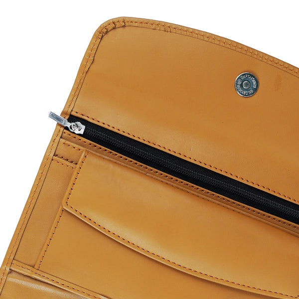 Elegant women leather clutch wallet with magnetic flip closure, designed for organizing cards, cash, and mobile phone.