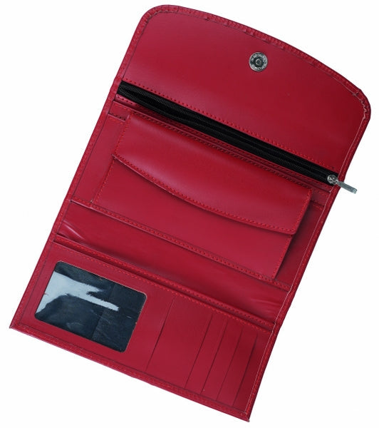 Elegant women leather clutch wallet with magnetic flip closure, designed for organizing cards, cash, and mobile phone.