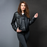 Women Premium Mukmal Official Leather Jacket made of genuine leather, featuring a stylish motorcycle design with satin lining and YKK zipper.