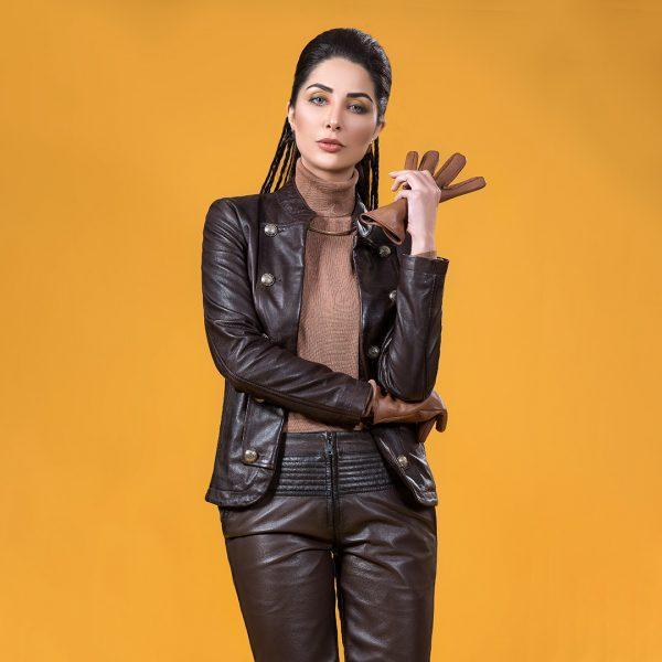 Women Premium Mukmal Official Leather Jacket made from genuine leather, featuring a stylish motorcycle design with satin lining and multiple pockets.