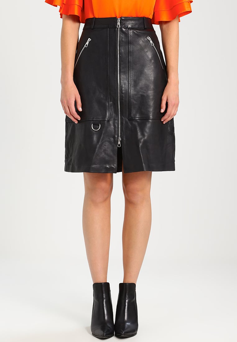 Women Real Lambskin Leather Above Knee Skirt WS115 with satin lining and pockets, showcasing high-quality craftsmanship.