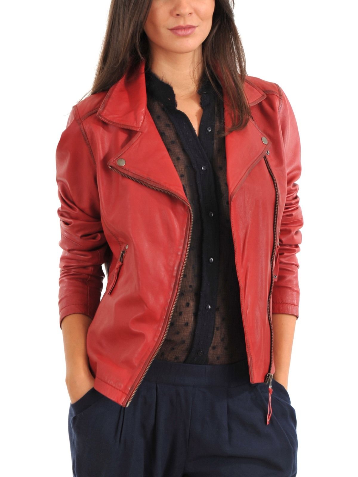 Women Real Lambskin Leather Biker Jacket KW088 featuring high-quality leather, YKK zipper, and satin lining for comfort.