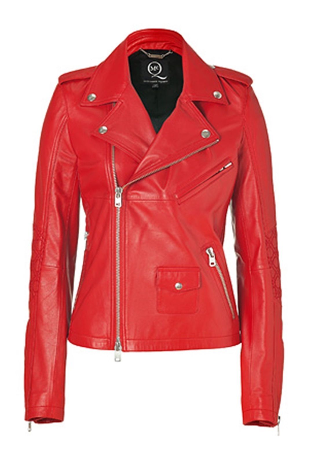 Women Real Lambskin Leather Biker Jacket KW089 featuring high-quality leather, satin lining, and stylish design with pockets.