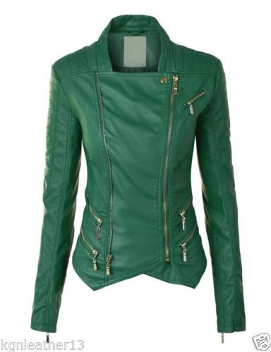 Women Real Lambskin Leather Biker Jacket KW091 featuring high-quality leather, satin lining, and stylish motorcycle design.