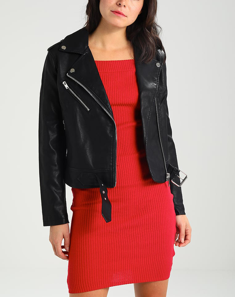 Women Real Lambskin Leather Biker Jacket KW190 featuring high-quality leather, satin lining, and stylish design with multiple pockets.