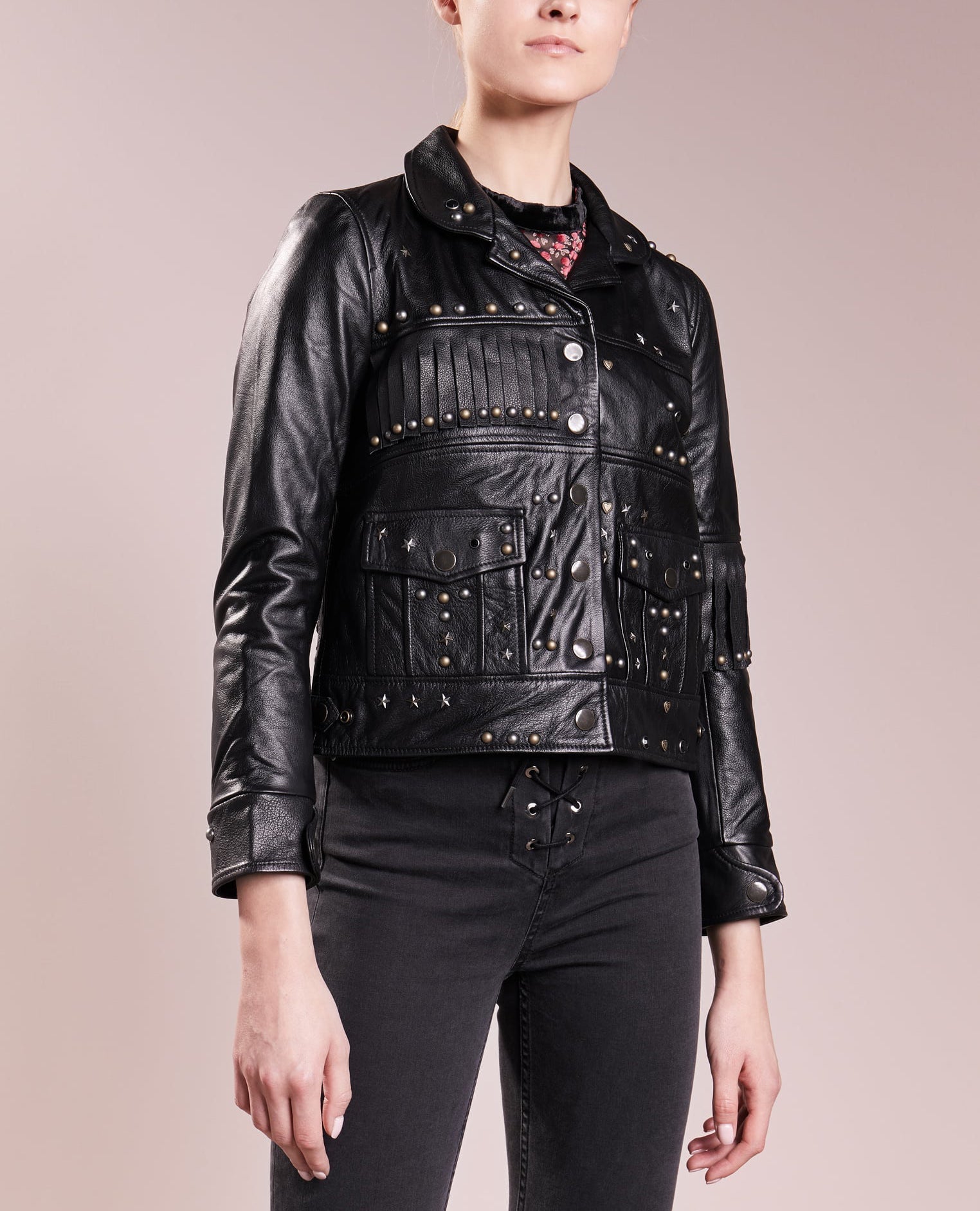 Women Real Lambskin Leather Biker Jacket KW193 featuring high-quality leather, satin lining, and stylish design with multiple pockets.