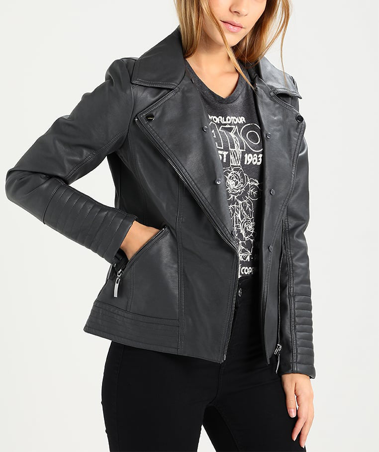 Women Real Lambskin Leather Biker Jacket KW194 featuring high-quality leather, satin lining, and stylish design with pockets.