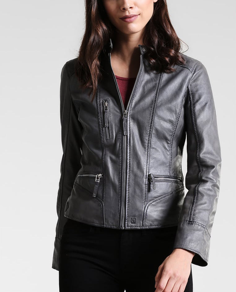 Women Real Lambskin Leather Biker Jacket KW214 featuring high-quality leather, YKK zipper, and satin lining for comfort.