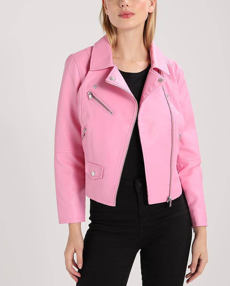 Women Real Lambskin Leather Biker Jacket KW248 featuring high-quality leather, satin lining, and stylish design with multiple pockets.