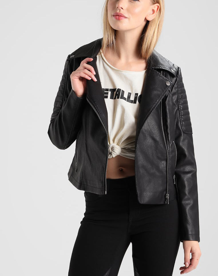 Women Real Lambskin Leather Biker Jacket KW225 featuring high-quality leather, satin lining, and stylish design with pockets.