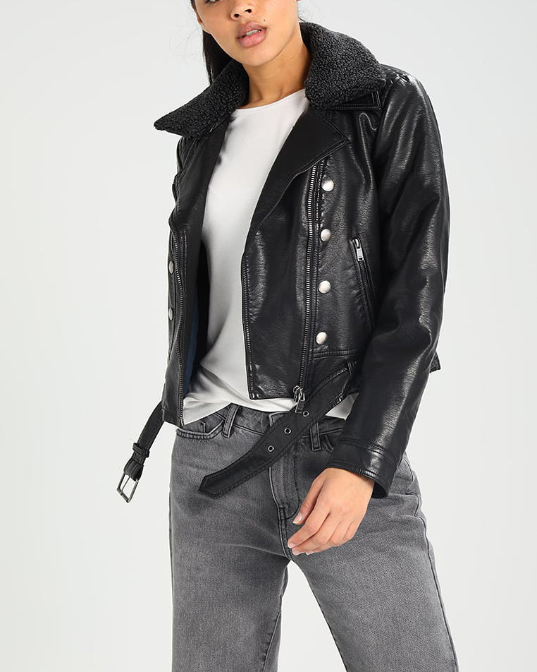 Women Real Lambskin Leather Biker Jacket KW277 featuring high-quality leather, YKK zipper, and satin lining for comfort.