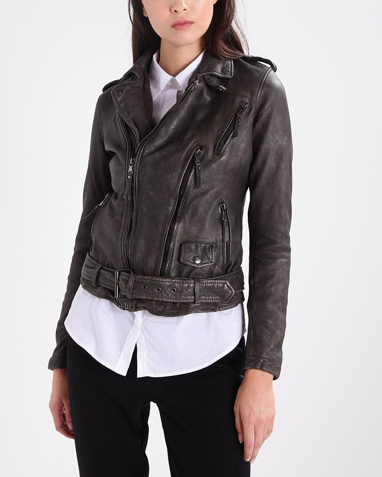 Women Real Lambskin Leather Biker Jacket KW279 featuring high-quality leather, YKK zipper, and satin lining, perfect for stylish motorcycle rides.