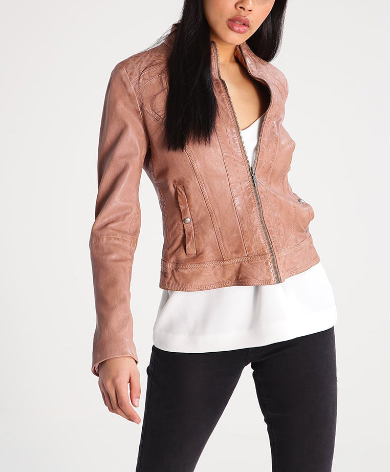 Women Real Lambskin Leather Biker Jacket KW280 featuring high-quality leather, YKK zipper, and satin lining, designed for style and comfort.