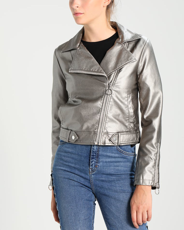 Women Real Lambskin Leather Biker Jacket KW290 featuring high-quality leather, satin lining, and stylish design with pockets.