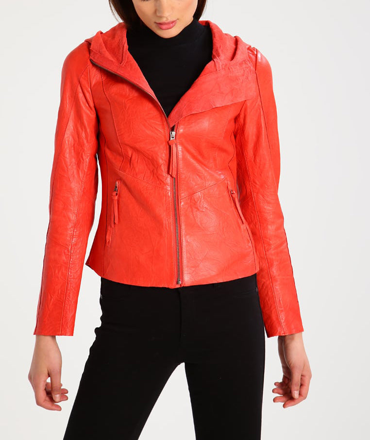 Women Real Lambskin Leather Biker Jacket KW295 featuring high-quality leather, stylish design, and satin lining.