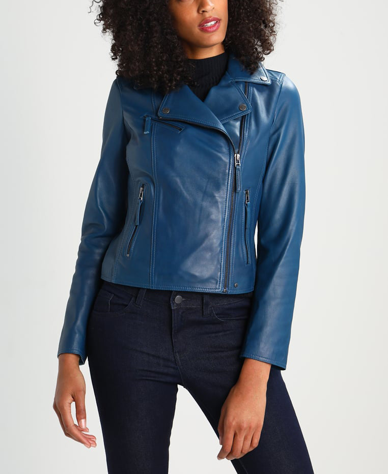 Women Real Lambskin Leather Biker Jacket KW297 featuring high-quality leather, YKK zipper, and satin lining for comfort.