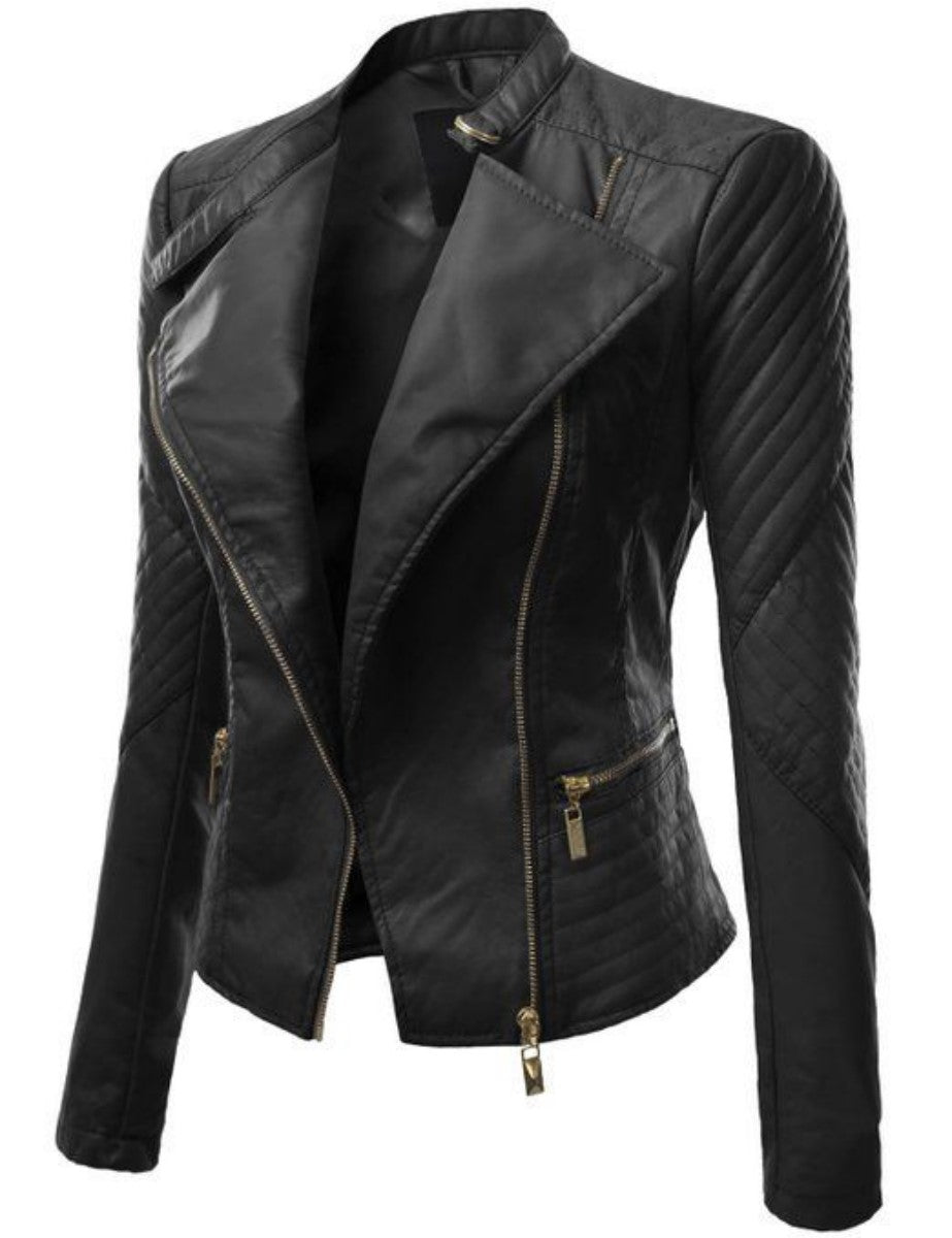 Women Real Lambskin Leather Biker Jacket KW340 featuring high-quality leather, YKK zipper, and satin lining for comfort.