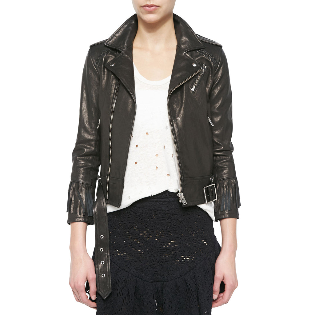 Women Real Lambskin Leather Biker Jacket KW444 featuring high-quality leather, satin lining, and stylish design with multiple pockets.