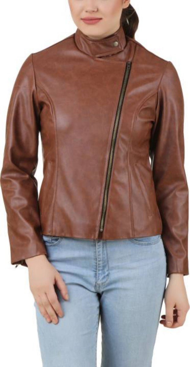 Women Real Lambskin Leather Biker Jacket KW415 featuring high-quality leather, YKK zipper, and satin lining for comfort.