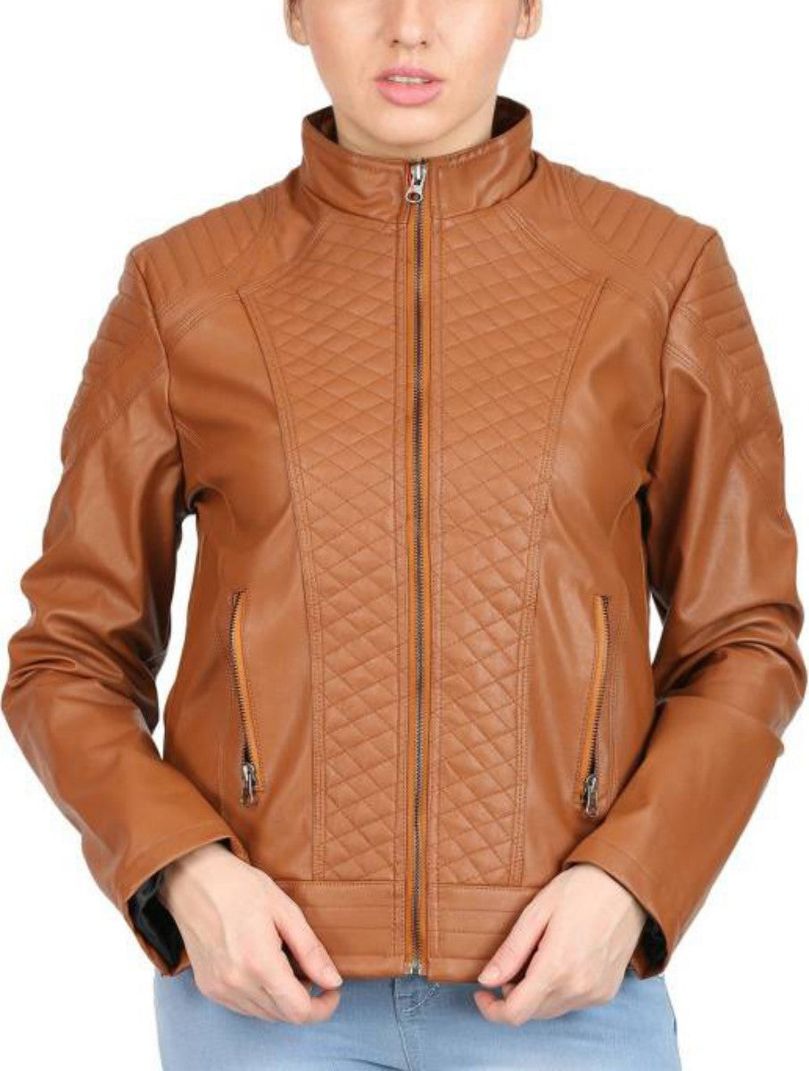 Women Real Lambskin Leather Biker Jacket KW422 featuring high-quality leather, YKK zipper, and satin lining for comfort.