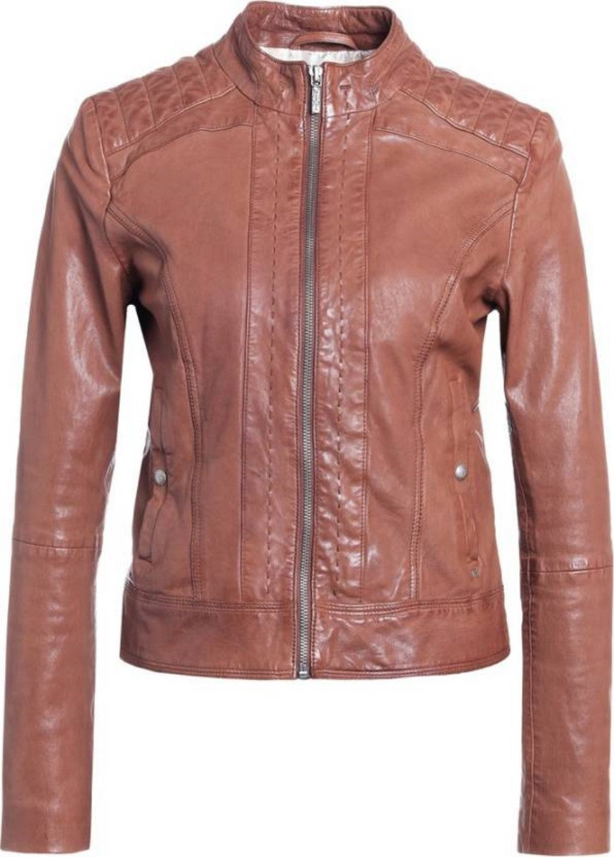 Women Real Lambskin Leather Biker Jacket KW429 featuring high-quality leather, satin lining, and stylish biker design.