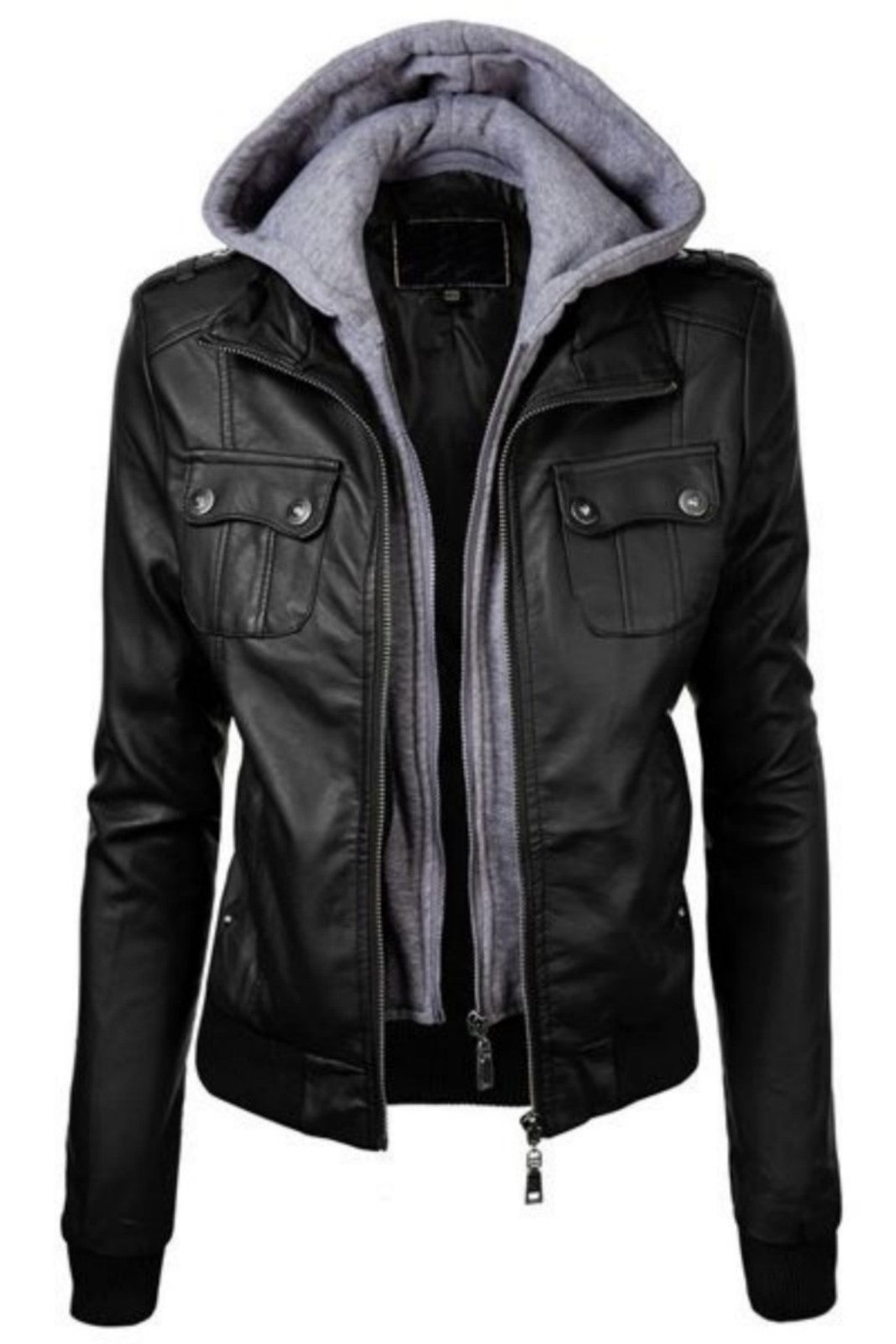 Women Real Lambskin Leather Biker Jacket KW492 featuring high-quality leather, satin lining, and stylish design with multiple pockets.