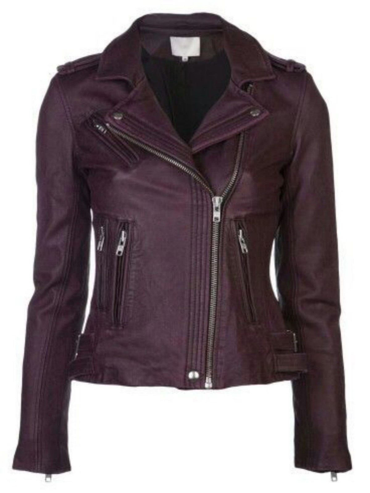 Women Real Lambskin Leather Biker Jacket KW496 with satin lining and YKK zipper, showcasing its stylish design and quality craftsmanship.