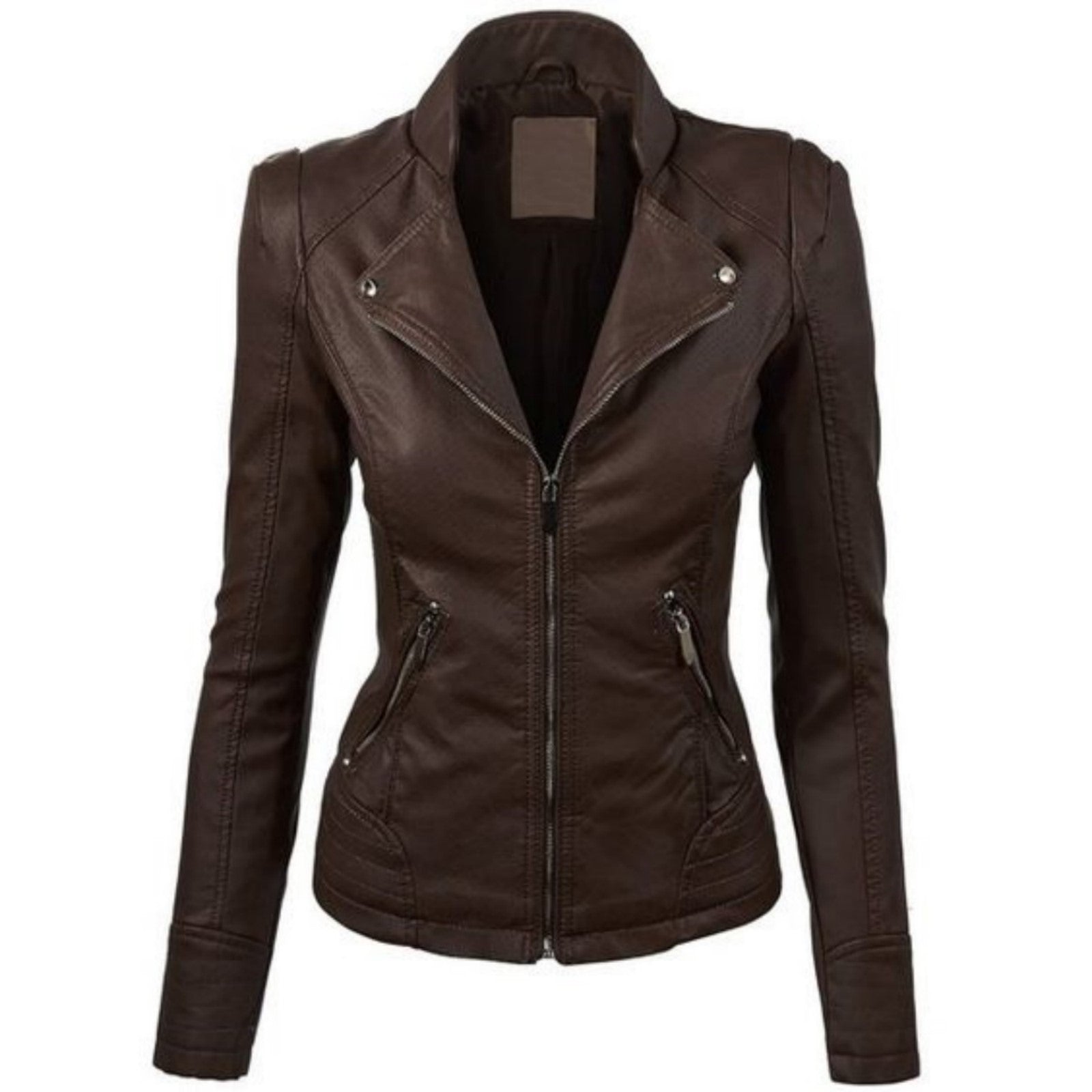 Women Real Lambskin Leather Biker Jacket KW501 featuring a sleek design, high-quality leather, and satin lining.