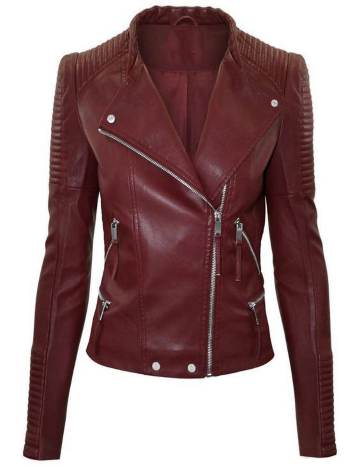 Women Real Lambskin Leather Biker Jacket KW505 featuring high-quality leather, YKK zipper, and stylish design with multiple pockets.