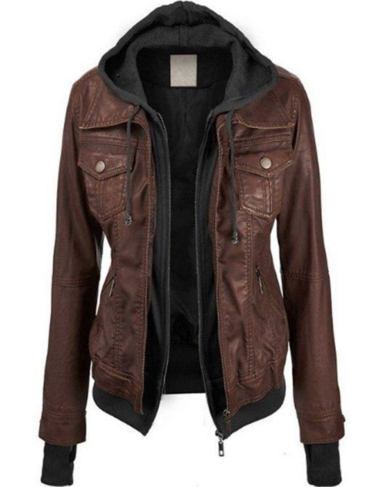 Women Real Lambskin Leather Biker Jacket KW509 featuring high-quality leather, satin lining, and stylish design with multiple pockets.