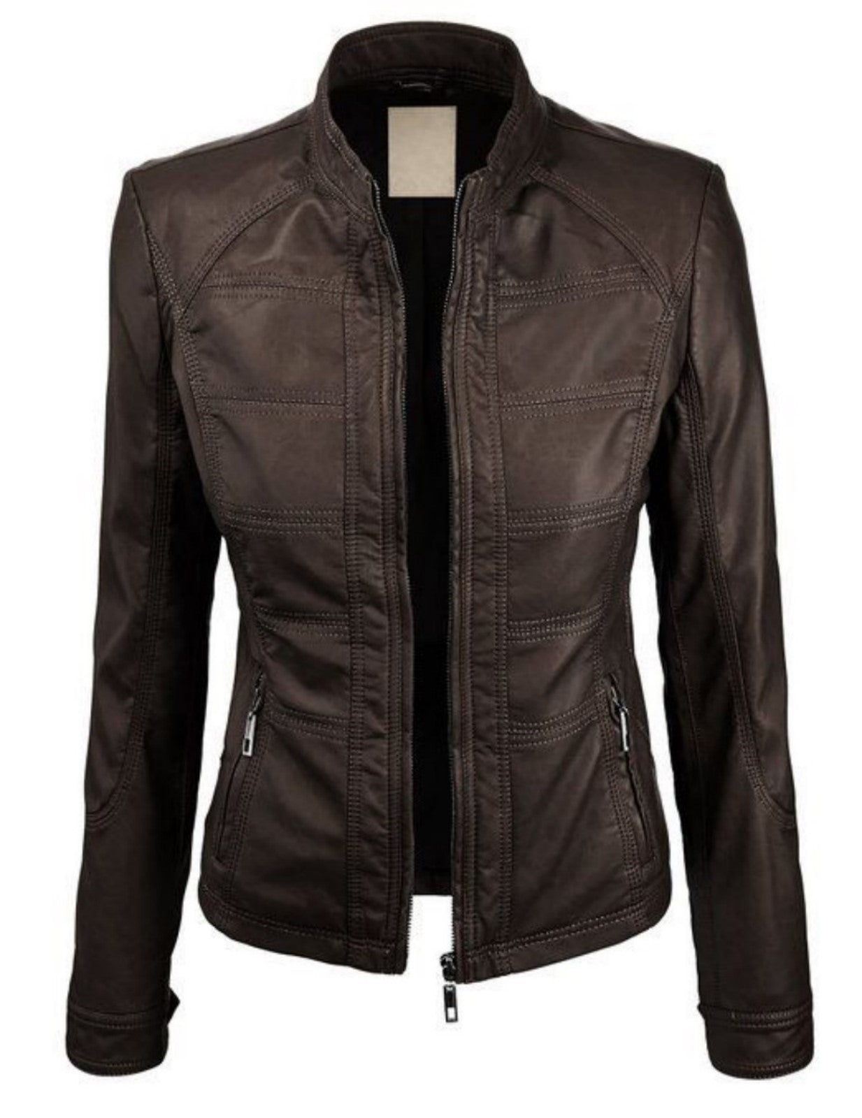 Women Real Lambskin Leather Biker Jacket KW510 featuring high-quality leather, satin lining, and stylish design with multiple pockets.