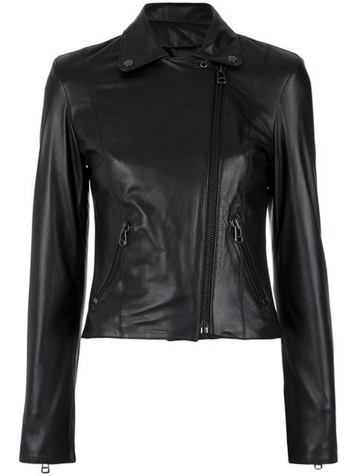 Women Real Lambskin Leather Biker Jacket KW552 featuring high-quality leather, YKK zipper, and satin lining for comfort.