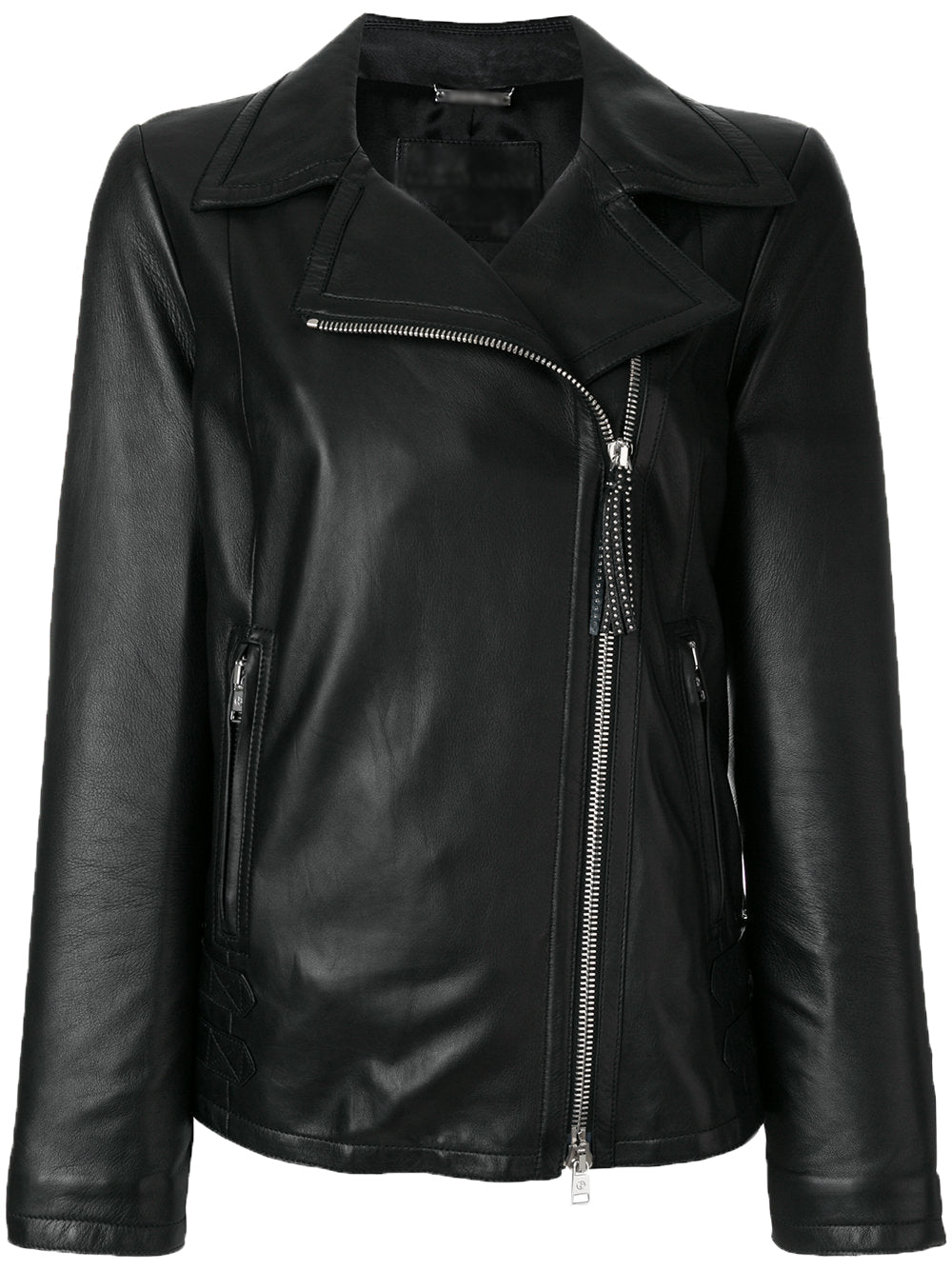 Women Real Lambskin Leather Biker Jacket KW528 featuring high-quality leather, satin lining, and stylish design with multiple pockets.