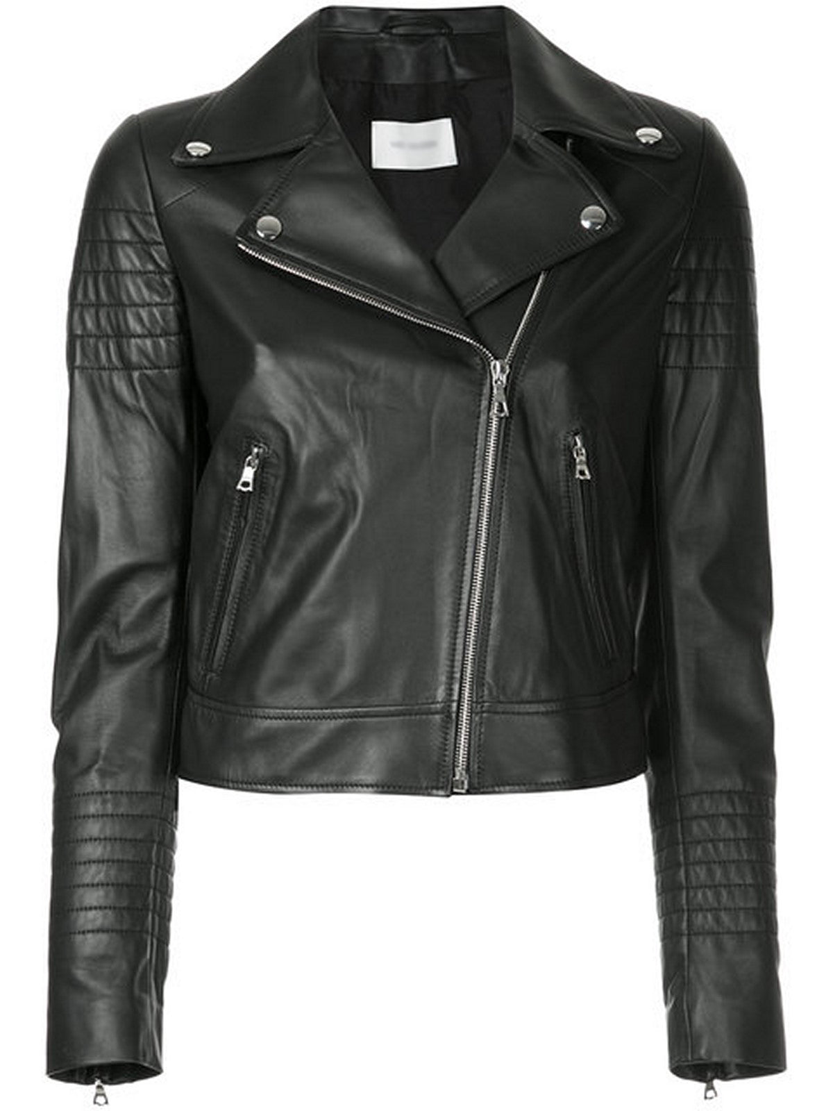 Women Real Lambskin Leather Biker Jacket KW549 featuring high-quality leather, satin lining, and stylish design with multiple pockets.