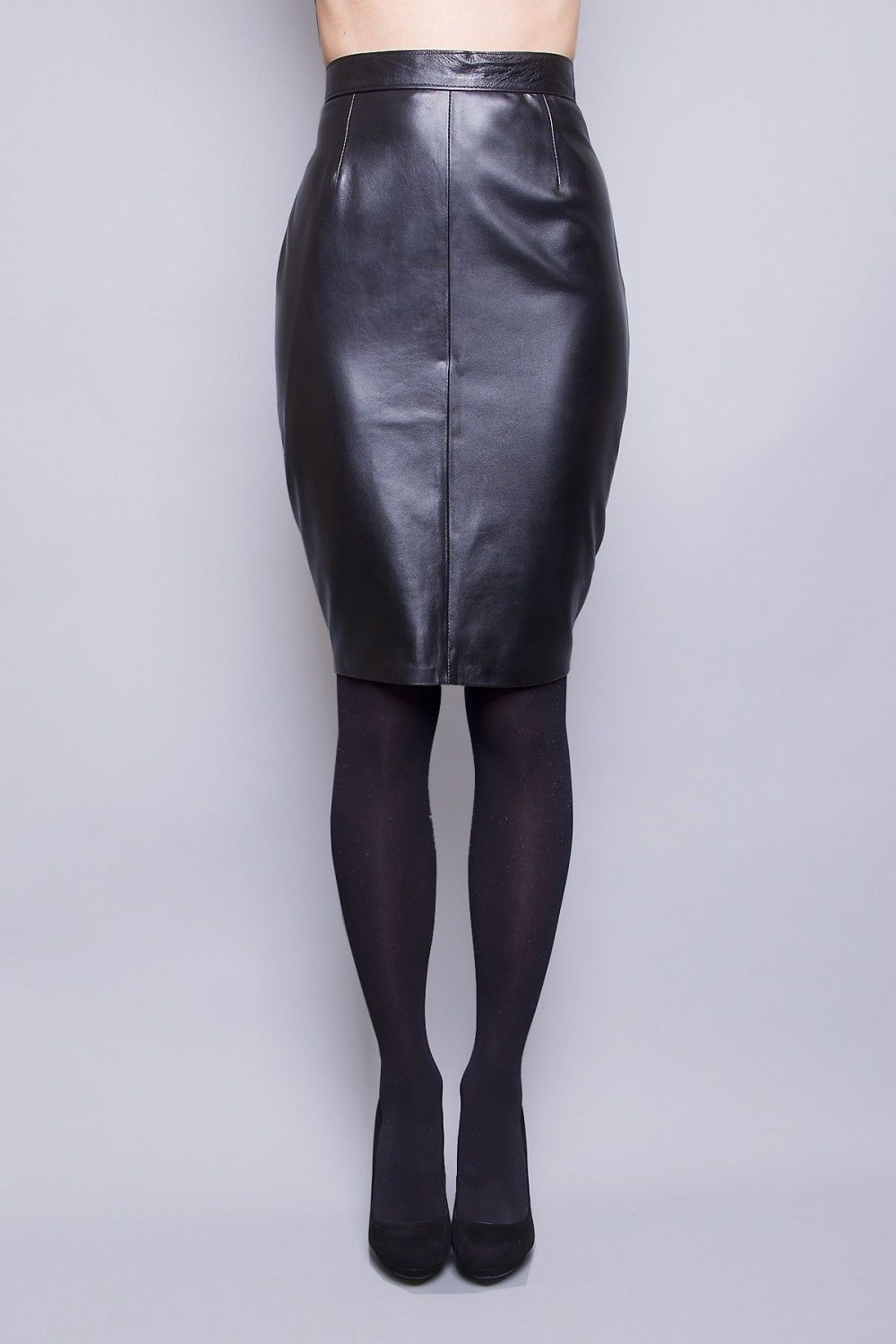 Women Real Lambskin Leather Knee Length Skirt WS001 displayed with pockets and satin lining, showcasing its elegant design and high-quality craftsmanship.