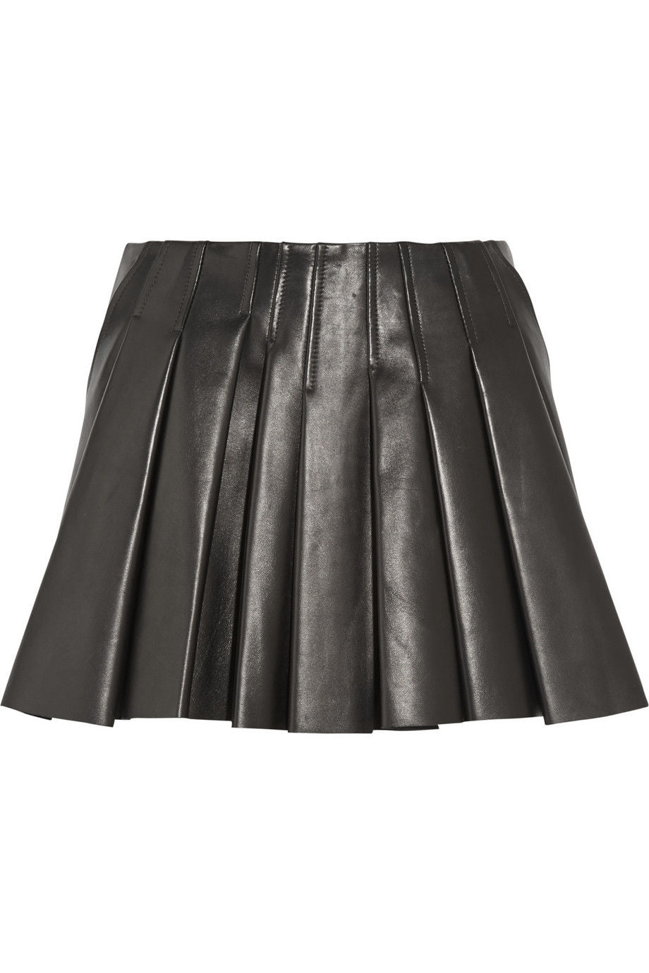 Women Real Lambskin Leather Mini Skirt in knee-length pencil style with satin lining and pockets, showcasing high-quality craftsmanship.