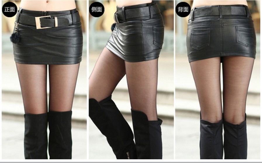 Women Real Lambskin Leather Mini Skirt in knee-length pencil style with satin lining and pockets.