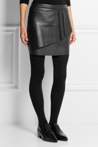 Women Real Lambskin Leather Mini Skirt WS009 displayed with pockets and satin lining, showcasing its high-quality craftsmanship.