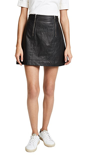 Women Real Lambskin Leather Slim Fit Skirt in knee-length pencil style with satin lining and pockets.