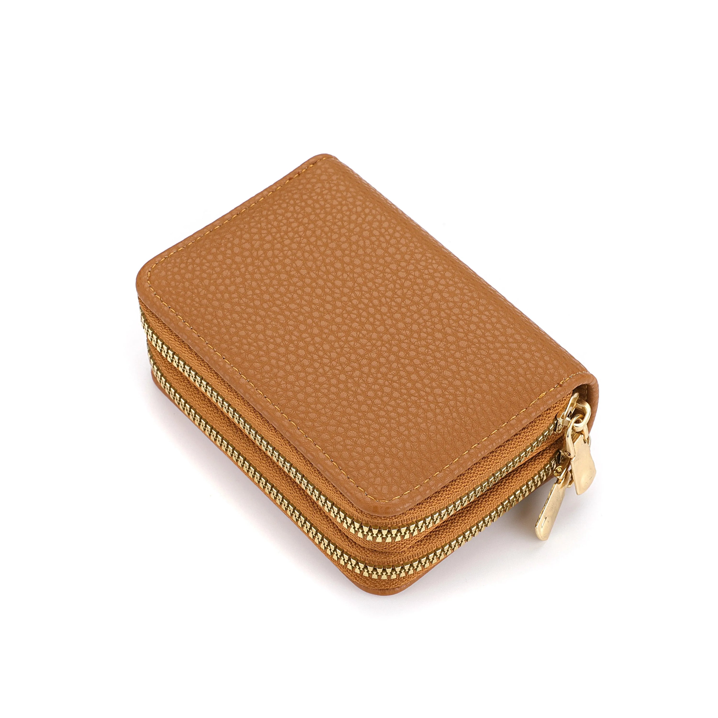 Women Zipper Short Style Purse Wallet in solid color with zipper closure, showcasing multiple compartments for cards and cash.