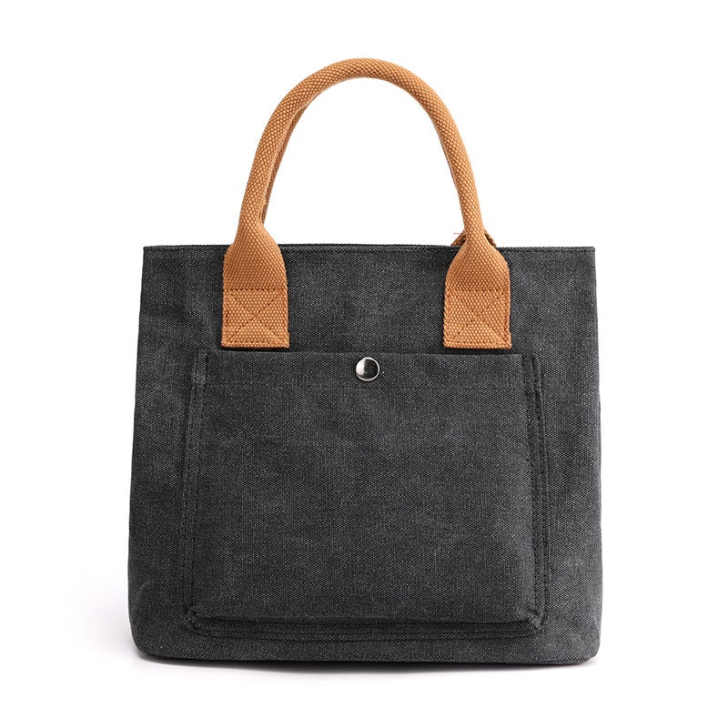 A stylish Women's Casual Canvas Cloth Fashion Handbag in various colors including white, khaki, black, brown, and gray, showcasing its soft surface and compact design.