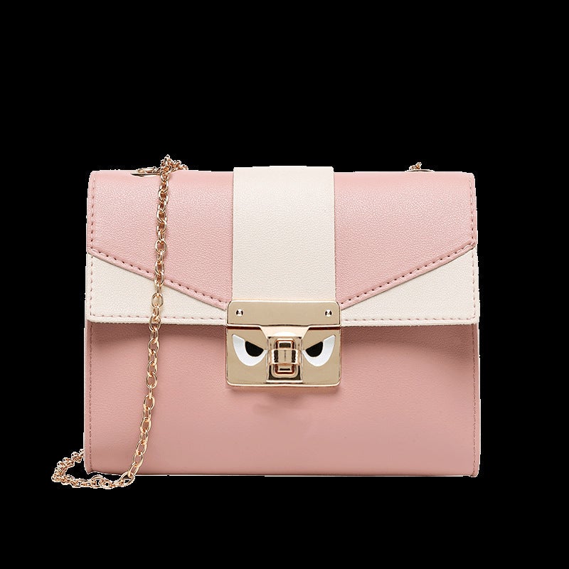 Women's Casual Contrast Color Small Chain Shoulder Bag in stylish design with a chain strap, made from durable PU material.