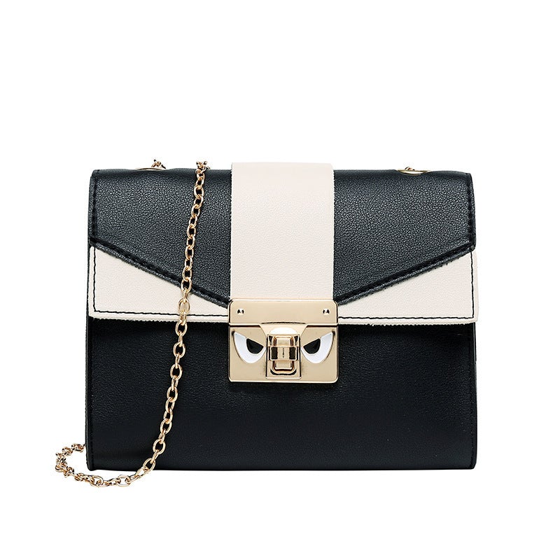 Women's Casual Contrast Color Small Chain Shoulder Bag in stylish design with a chain strap, made from durable PU material.